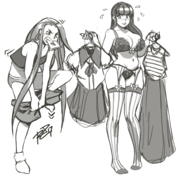 grimphantom2:  robscorner: Two gals, two different morning agendas. Bliss should go like that in her lingerie XD 