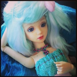 Merilene hanging out with me. I gotta make her a new wig and outfit soon.