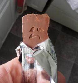 Sad chocolate bar knows what’s coming