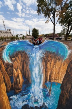 On the wings of a water bird (astounding 3D street art)
