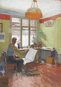 Blastedheath:  Viktor Popkov (Russian, 1932-1974), Winter Studio, 1959. Gouache On