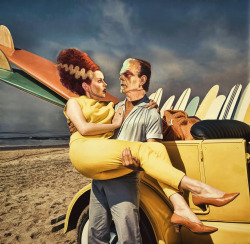 ratrodstudios:  Happy Halloween ……. Not Frankie and Annette, but Frankie and his bride.Hot Rod Art by Rat Rod Studios, www.RatRodStudios.com 