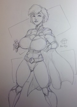 callmepo:  Feeling a lot better today after a little before bed exercise to wear me out and a full dose of nighttime sinus allergy meds.   Here’s a random drawing of a really busty Power Girl in a DC 52 Superman-inspired uniform.