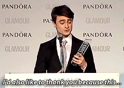 coldas-cactuses:  potterbird:  Daniel Radcliffe&rsquo;s acceptance speech for the Man of the Year Glamour Award, 2013. (x)  I think he’s getting better with age. Good for him, honestly. 