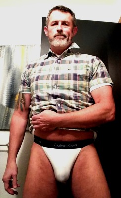 thong-jock:By request…under my work clothes… Man enough?