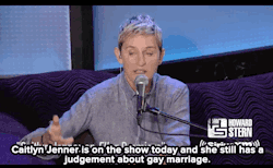 thelittlestagemanager:   busyasabree:  mydrunkkitchen:  micdotcom:  Watch: Ellen DeGeneres takes Caitlyn Jenner to task for her hypocritical comments on gay marriage    Yikes. :(  Ellen Degeneres and Howard Stern getting together to call out a prominent