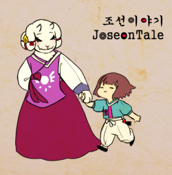 ms1sharklee:  [UNDERTALE AU] JoseonTale I finally done!! This is Han-bok(Korean traditional clothes) or Joseon(   Korean kingdom founded by Yi Seonggye that lasted for approximately five centuries) style undertale au.  I’m really happy to introduce