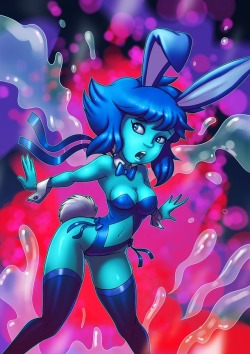 grimphantom2: dj-blu3z:   The Crystal Bunnies: Lapis Lazuli A new series of Crystal Gem-themed bunny girl commission pieces coming from my dear friend 14-bis and I, starting with the most beautiful gem of the pack. &lt;3It’s hard to say which is cuter