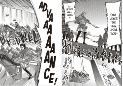 Crunchyroll is still breaking up landscape-sized manga panels in SnK chapter 72, ayyy (Erwin’s dialogue and face are supposed to be right next to each other). They really need to either shift over or completely remove that first recap page they’re