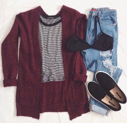 fash-cafe:  Wine Red Knit Cardigan 