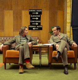 anberlins:  Wes Anderson and Jude Law on the set of The Grand Budapest Hotel. 