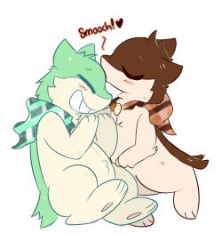 iceeytea: Old art from 2 years ago. Meet Mint and Brownie! They are @keefie-quilava ‘s characters~ D’aww &lt;3