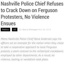 final-mazin-blade:  theheauxofvalroyeaux:  funny how not inciting violence causes peaceful protests to stay peaceful #Ferguson #MikeBrown  I like how officers just letting protest happen was apparently bizarre enough to make the fucking news 
