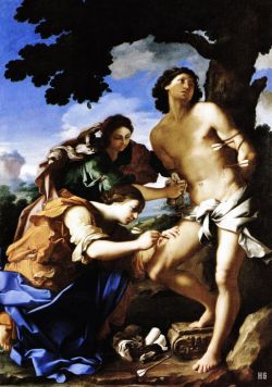 hadrian6:  St. Sebastian tended by St. Irene. 1640. Giovanni Domenico Cerrini. Italian. 1609-1681. oil on canvas. http://hadrian6.tumblr.com 
