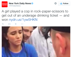 america-wakiewakie:  Girl gets out of underage drinking ticket by beating cop at rock-paper-scissors at Texas music festival | NY Daily NewsThis is what white privilege looks like. 