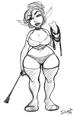 supersheela:  A quick messy fanart doodle I did of incaseart‘s halfling milf Vera in a slightly dommy getup. Maybe I’ll tweak it and clean it when I have more free time. Ailduin’s in troubleeee. http://buttsmithy.com/ if you’re interested in
