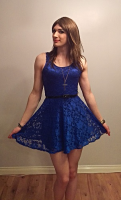 iakeltg:  Crossdresser Cobalt Blue Lace Skater Dress   Very pretty