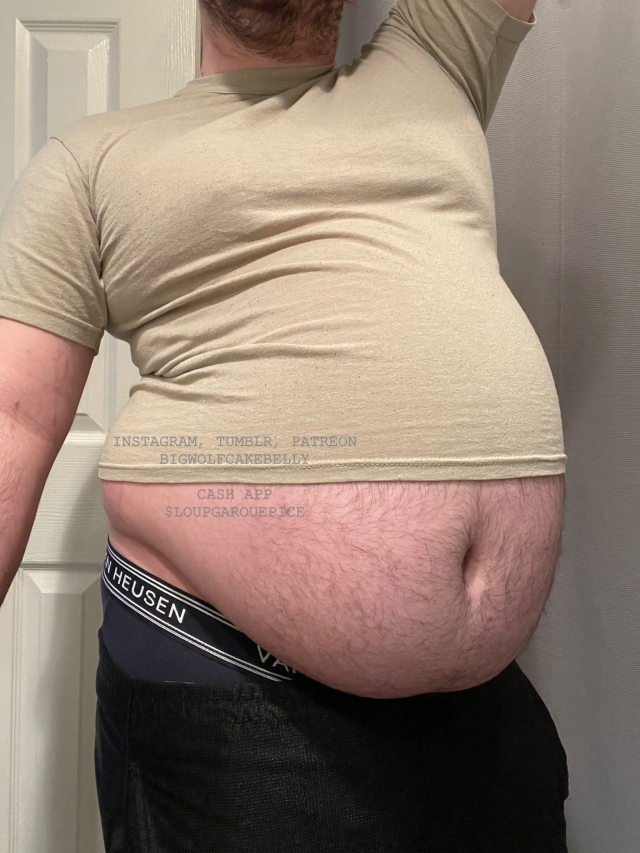 bigwolfcakebelly:Shirt too small, shorts too big… 🤔 Maybe one of these days I’ll own clothes that fit… 😂Think the gut looks like it needs food? You can help with that at Patreon or Cash App. 😏
