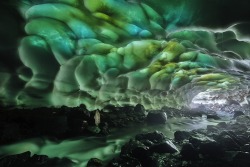 Kamchatka Ice Caves The Kamchatka peninsula in east Russia is an area of extraordinary natural beauty. Having been off-limits to foreigners (and many Russians) until the 1990s, its landscape and flora are almost pristine. A hot spring flows down from