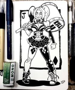 mikeluckas:  Inktober day 2! The maid I drew yesterday reminded me of Harley Quinn’s Arkham Knight costume. I kinda like that one.  