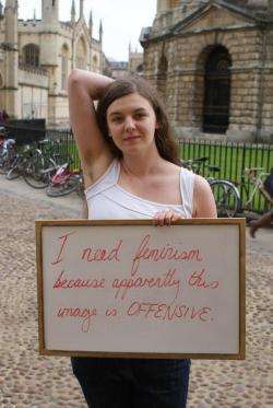 fraudulentfeminist:  &ldquo;I need feminism because… [underarm hair]”Yesterday, while my boyfriend and I was watching Game of Thrones, he had his arm around me and I began to snuggle into his shoulder. He immediately pulled his arm into his side,