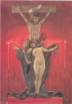 blackpaint20:  THE SATANISTS : THE CALVARY, 1882 Erotic Drawing with watercolours by Felicien Rops.  1833 - 1898
