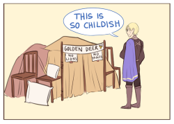 pigeon-princess:  Professor can you please control your class? The Golden Deer students have built a blanket fort in the dormitories and are challenging students from the other houses to pillow fights to the death.