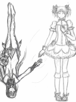 darthsunshine:  for polytoed because i know he loves (and cries about) puella magi as much as i do first time ever using a digital medium (mom’s ipad infact) and it took me about 3 hours. surely someday i’ll clean this up and maybe colour it. but