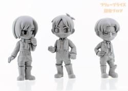 More looks at Furyu’s Sungeki no Kyojin (Spoof on Titan) figures of Eren, Levi, and Mikasa, as designed by hounori! (Source)The figures will be released around late August 2015!