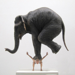 myedol:  Pentateuque by Fabien Mérelle This fasinating sculpture is a three dimensional replica of a previous illustration created by Fabien Mérelle in 2010. The piece shows a man withstanding the weight of a fully grown elephant on his shoulder,