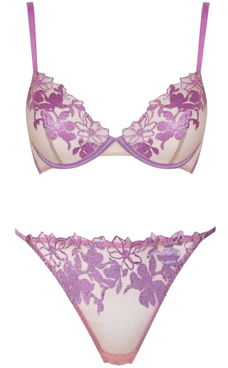 martysimone:Myla London | Conduit Mews • lilac sparkling foil printed embroidery on a sheer base | Myla Rose Diffusion Line  