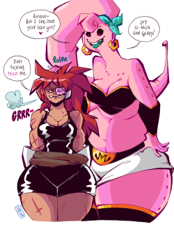 getdestroyed-staydestroyed: So my really close friend [Terry] has an amazing DBZ oc named Batata (pictured on the left) who’s an elite saiyan, and after seeing some art of her, I couldn’t help but bring back a really old DBZ OC I had in the form