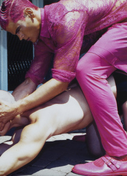 system2:  ARENA HOMME PLUS (A/W 2008 issue), photographed by Steven Klein. (Pink lace shirt, pink cotton shorts, pink jersey leggings, and pink leather brogues all by GIVENCHY by Riccardo Tisci S/S 2009) 