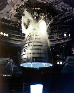 s-c-i-guy:  Shuttle Main Engine Test Firing A remote camera captures a close-up view of a Space Shuttle Main Engine during a test firing at the John C. Stennis Space Center in Hancock County, Mississippi. The bright area at the bottom of the picture is