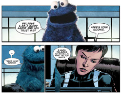 tremoloep:  Cookie Monster not happy with new job. New job lied about benefits.