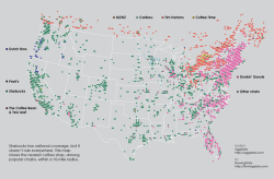 mapsontheweb:  Coffee Shops In America.  Yup. Starbucks and more recently Tim Hortons. And this is another reason why i moved to Melbourne. Better coffee. 