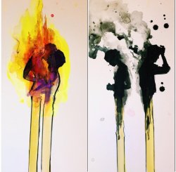 maybeimdatingmyself:  We were a perfect match. Maybe that’s why we burnt out. Art credit: Lora Zombie http://lorazombie.com/ 