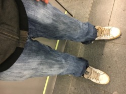 A filthy saturday in public - Part 5. More pissing, more leaking. Whereever I stood I left a little puddle of yellow piss (these were taken in a busy metro station)