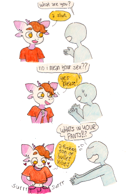 sloppydraws: a very silly comic i drew traditionally lmao. very telling of Deeno’s personality ;D also, i accidentally wrote in the finnish onomatopoeia of the buzzing sound in the last part, but it just means “bzzz” :D [Patreon] [Twitter] [Furaffinity]