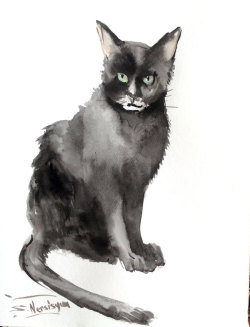 showantell:  Black Cat, original watercolor