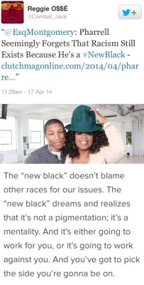 odinsblog:  Sometimes #BlackTwitter gets it right, and other times Black twitter gets it really right I was down for Pharrell, but he is in sore need of a thorough dragging to rid him of his White-gaze thirst and tacit respectability politics BS. I