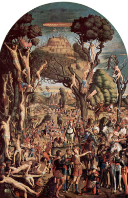 Vittore Carpaccio (Italian, 1465-1526), Crocifissione dei Diecimila Martiri sul monte Ararat (Crucifixion of 10,000 Martyrs at Mount Ararat), 1515; oil on canvas, 307 x 205 cm; Gallerie dell’Accademia, Venice