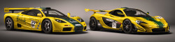 carsthatnevermadeit:  What a difference 20 years makes Left McLaren F1 GTR,Â 1995; right McLaren P1 GTR, 2015