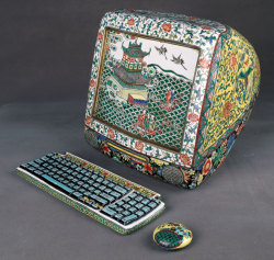 thesweetestspit:  Chinese artist Ma Jun has created a series of fantastic porcelain art objects combining Chinese art with retro objects like CRT TV‘s and tape decks. 