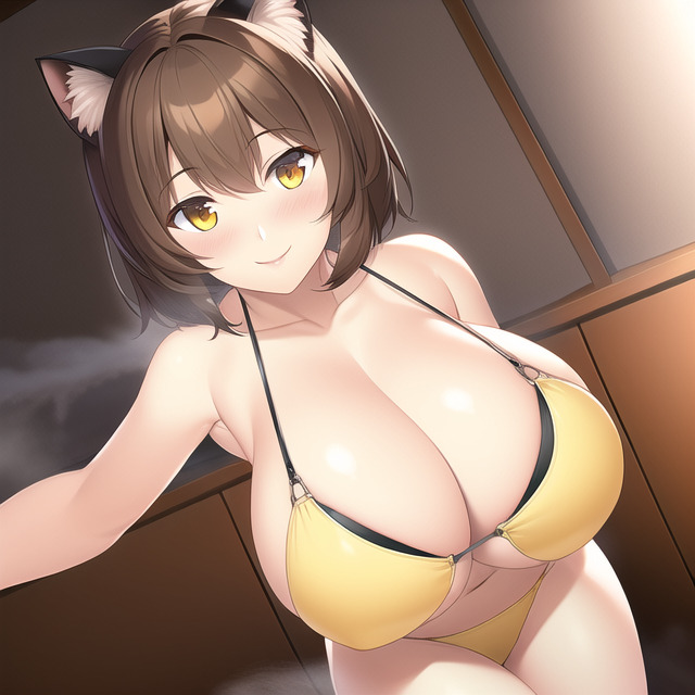 everybodylovestitties: Hi! My name is Mai. I didn&rsquo;t always wear cat ears and little bikinis like this. Heck, I never even had boobs bigger than a B cup before last year. But things changed a lot after I moved out to the country to take care of my