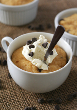 fullcravings:  Low Carb Peanut Butter Chocolate Chip Mug Cakes  Oooo
