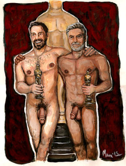 mannart:  George Clooney and Ben Affleck nude at the Academy Awards; Ben Affleck’s cock; Ben Affleck and Jon Hamm nude; Ben Affleck’s balls. (paintings by Chris Mann).