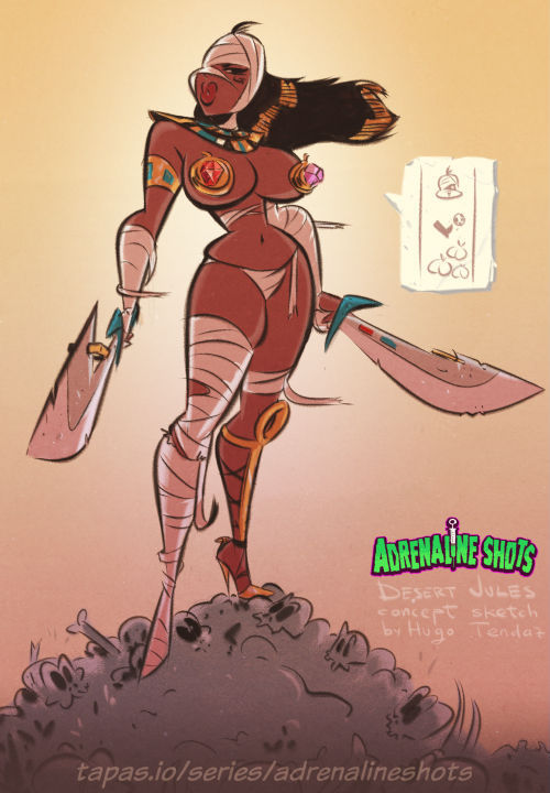 Desert Jules - Adrenaline Shots - Concept Sketch  Fine jewels you have there, hunny mummy :)  Character design of a villainess from Adrenaline Shots,   written and commissioned by https://www.deviantart.com/dannyrichardwriter.In Danny’s words
