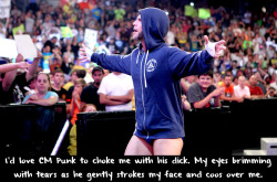 wrestlingssexconfessions:  I’d love CM Punk to choke me with his dick. My eyes brimming with tears as he gently strokes my face and coos over me.