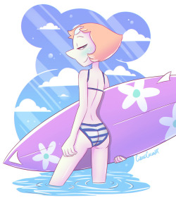 Surfer girl Pearl, based on an old rough sketch from last summer!Nude version now on patreon, coming soon to tumblr!